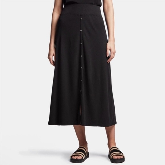 James Perse Ribbed Knit Midi Maxi A-Line Skirt Supima Cotton Black Medium - Picture 1 of 14